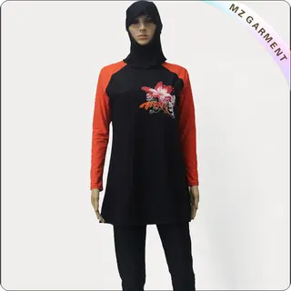 Red & Black long Sleeve Muslim Swimwear